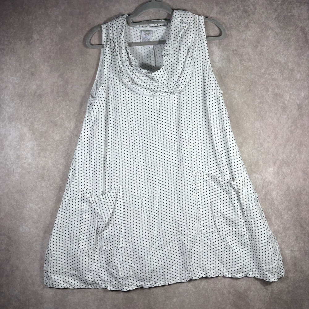Match Point Top Womens S White‎ Polka Dot Linen Cowl Neck Sleeveless Lagenlook
